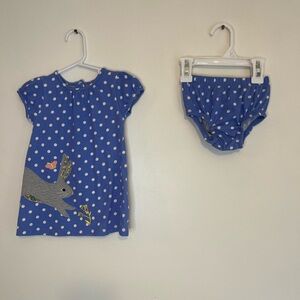 Baby Boden Blue Polka Dot Bunny Dress and Diaper Cover
